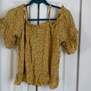 American Eagle Yellow Puff Sleeve Smocked Blouse